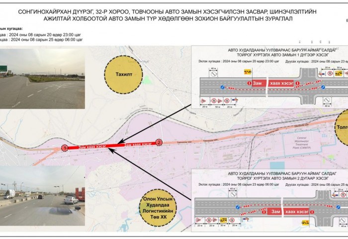 22-ын товчоо чиглэлийн авто замыг хэсэгчлэн хааж, шинэчилнэ